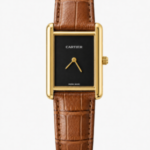 Minimal Black Dial Rectangular Watch – Brown Strap - Image 1