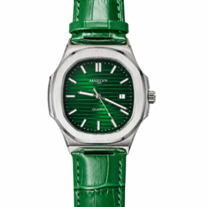 Green Nautilus-Style Leather Strap Watch - Image 1