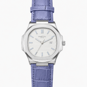 White Dial Nautilus-Style Blue Leather Watch - Image 1